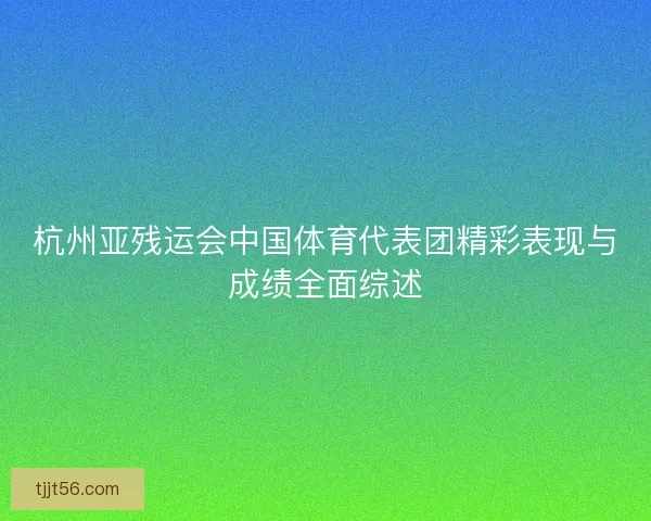 杭州亚残运会中国体育代表团精彩表现与成绩全面综述